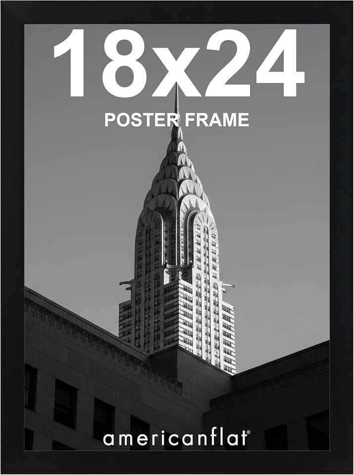 Americanflat 18x24 Poster Frame - Engineered Wood - Black | Polished plexiglass front, hangs vertical or horizontal, sawtooth hangers included, fits photos, posters and art