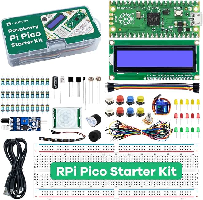 LAFVIN Basic Starter Kit for Raspberry Pi Pico, LCD1602 Display, SG90 Servo, WS2812 RGB LED, Support MicroPython ＆ C/C++ for STEM DIY Electronic Project with Tutorial