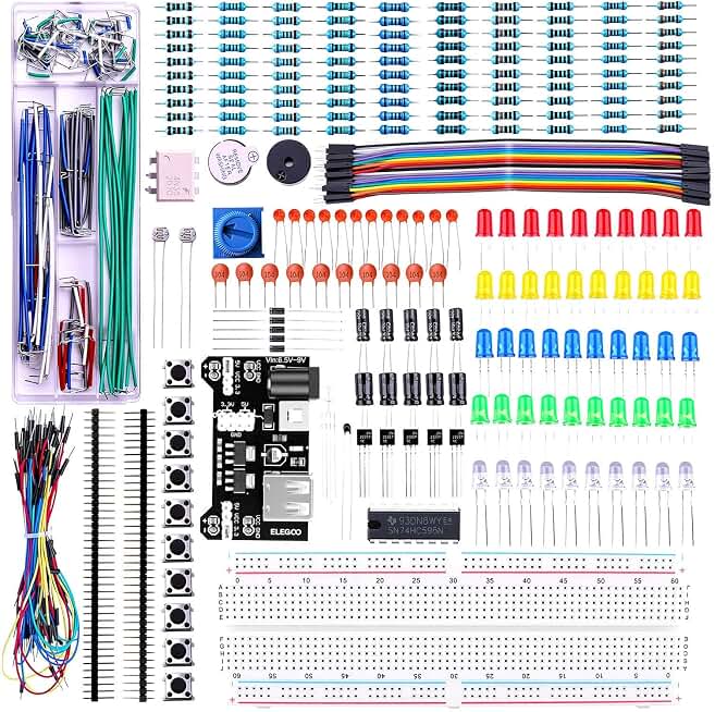ELEGOO Upgraded Electronics Fun Kit w/Power Supply Compatible with Arduino | PDF Tutorials, Power Supply Module, Jumper Wire, Precision Potentiometer, 830 tie-Points Breadboard, 300+ Components