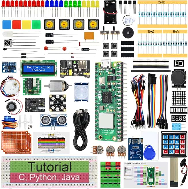 Freenove Ultimate Starter Kit for Raspberry Pi Pico 2 W (Included), Dual Arm Cortex-M33 and Dual Hazard3 RISC-V Microcontroller, 767-Page Detailed Tutorial, 224 Items, 119 Projects, Python C Java Code