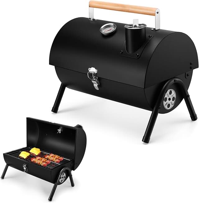 Joyfair Portable Charcoal Grill with Thermometer, Small BBQ Camping Grills | For Outdoor Backyard Party Tabletop Barbecue Cooking, Extra Thick Steel &amp; Heavy Duty, Innovative Design &amp; Easy Assembly
