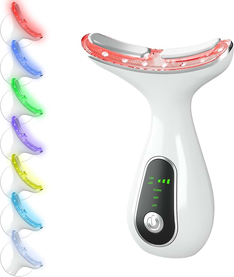 Facial Massager 7 Color Face Lift Device, White | Face and Neck Massage, 113°F Heat, Vibration, Clean Function, 3-in-1 Multifunctional