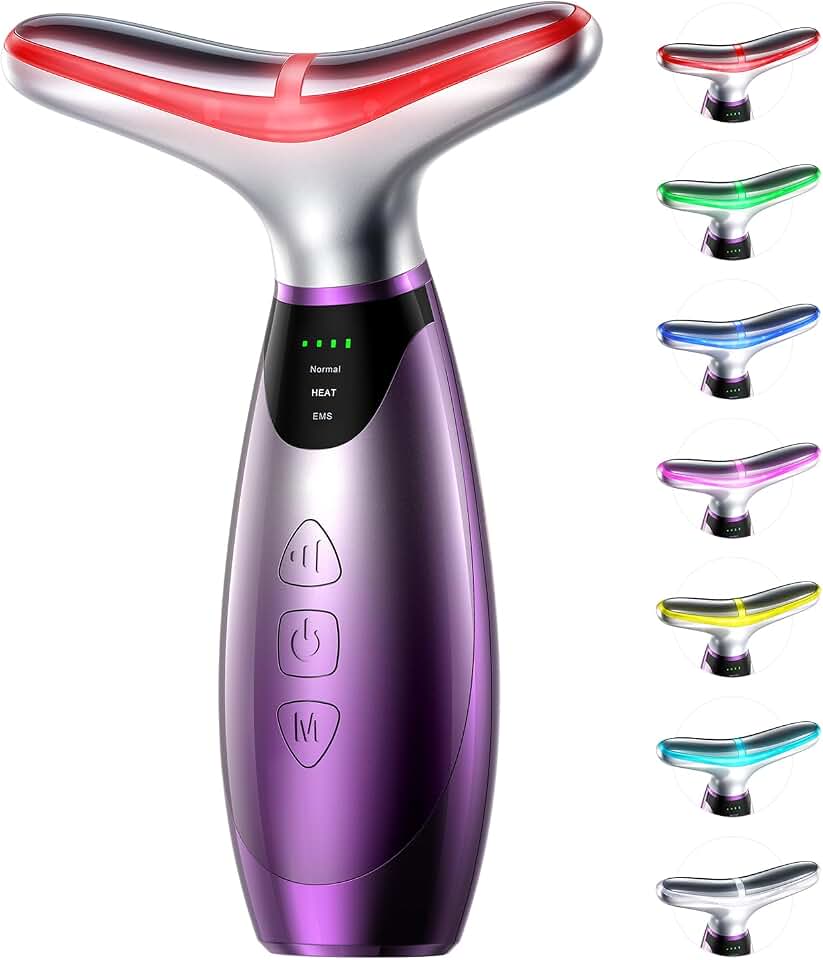 Pedete Facial Massager, 7 Colors Red Light Therapy for Face and Neck | Face Lift Device with 113°F Heating Vibration , 3 Modes &amp; 4 Adjustable Intensities for Multi Skin Care, Face 𝖲culpting Wand