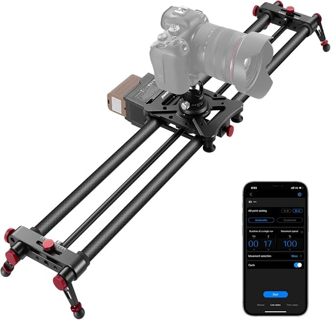 NEEWER 31.5"/80cm Motorized Camera Slider, App Wireless Control DSLR Carbon Fiber Dolly Rail Slider with 4400mAh F750 Battery (Charger Not Included), Support Video Mode, Time Lapse Photography, ER1-80