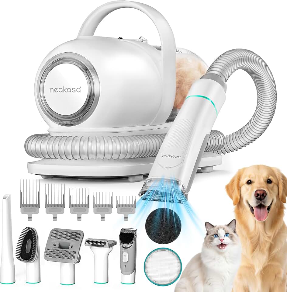 Neakasa P1 Pro Dog Grooming Vacuum, 6-in-1 Kit, 2-Year Protection Plan | 9000Pa Powerful Suction, Low Noise, 1L Dust Cup, Groom, Trim &amp; Vacuum Loose Hair at Home Global Recycled Standard