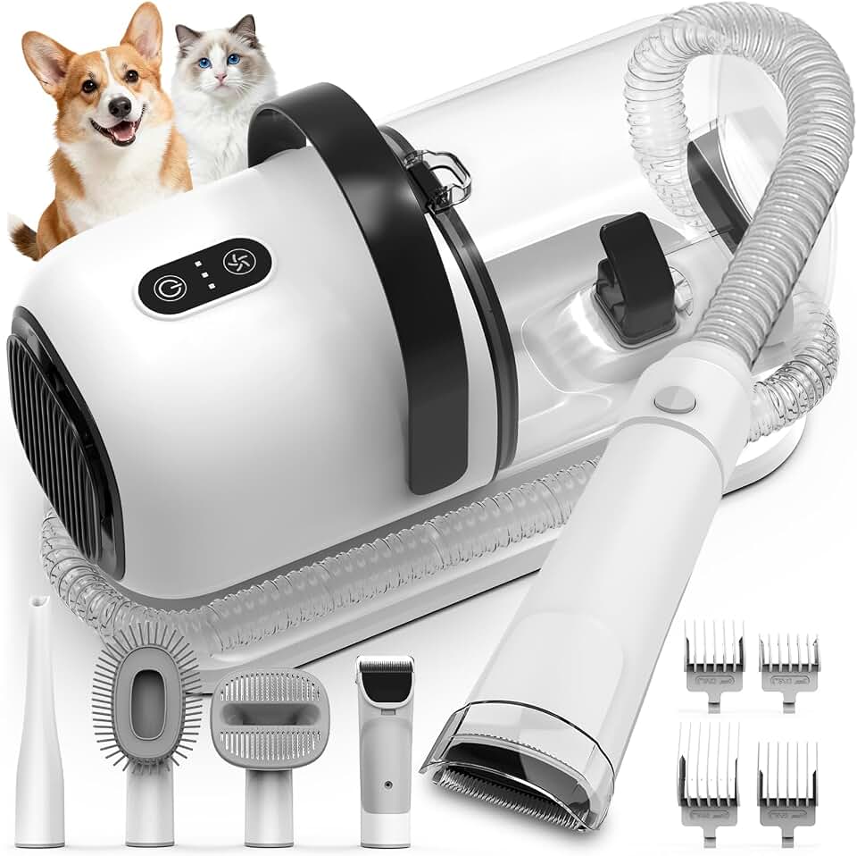 FIXR Dog Grooming Vacuum, All-in-One Pet Grooming Kit with Hair Clipper &amp; Shedding Brush, Low Noise 12,000Pa Dog Hair Remover Vacuum, Pet Groomer Set with Cleaning Brushes, PG01