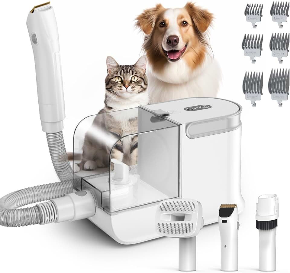 Dog Grooming Vacuum, Dog Grooming Kit, 3 Suction Modes Dog Brush Vacuum with 5 Pet Grooming Tools (Oyster White)