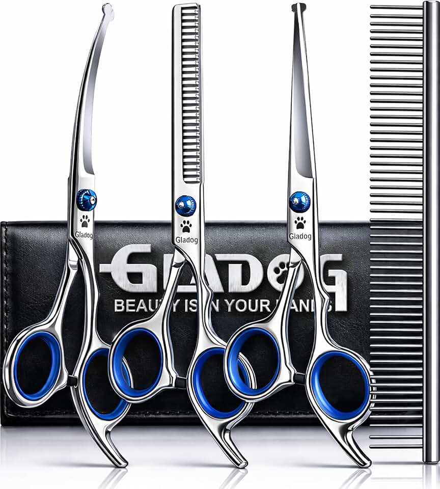 GLADOG Professional 5 in 1 Dog Grooming Scissors Set with Safety Round Tips, Sharp and Heavy-duty Pet Grooming Shears for Cats Global Recycled Standard