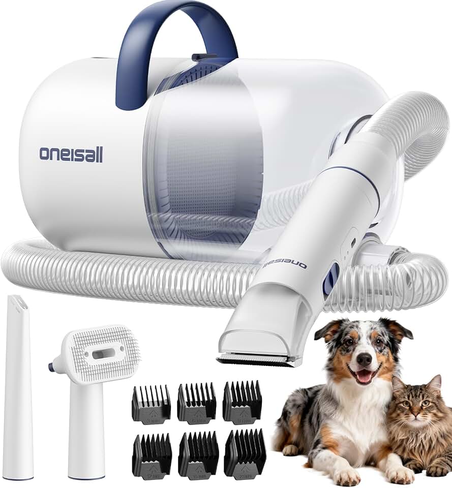 oneisall Dog Grooming Vacuum - 15000Pa Suction, Captures 99% Pet Hair to Reduce Shedding, Dog Grooming Clippers &amp; Quiet Brush (≤59dB) with 4 Accessories, 2L Dust Canister for Home Cleaning Global Recycled Standard ISCC PLUS