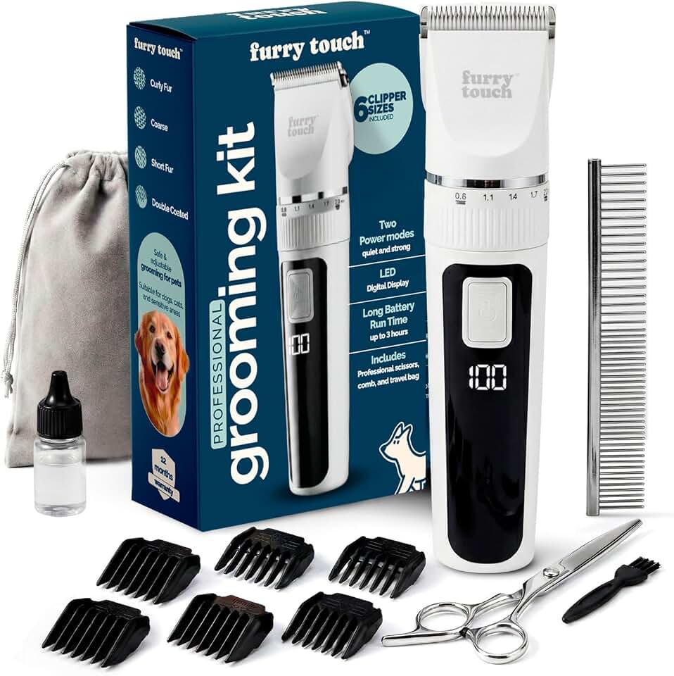 Dog Clippers, Dog Hair Trimmer &amp; Cordless Dog Grooming Kit | 2 Power Modes Quiet &amp; Strong, Cordless Dog Clippers, Ceramic Blades, 6 Guide Combs, Rechargeable Trimmer for Cats and Pets