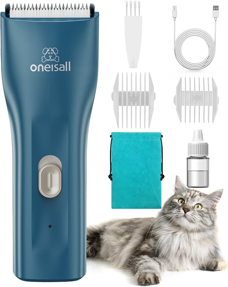 oneisall Pet Clippers for Cat Matted Hair, Quiet Pet Shaver for Cats | Waterproof Cordless Cat Clippers for Matted Long Hair with Storage Bag,Lightweight and Easy to Use for Cat, Pet, Small Dog Global Recycled Standard ISCC PLUS