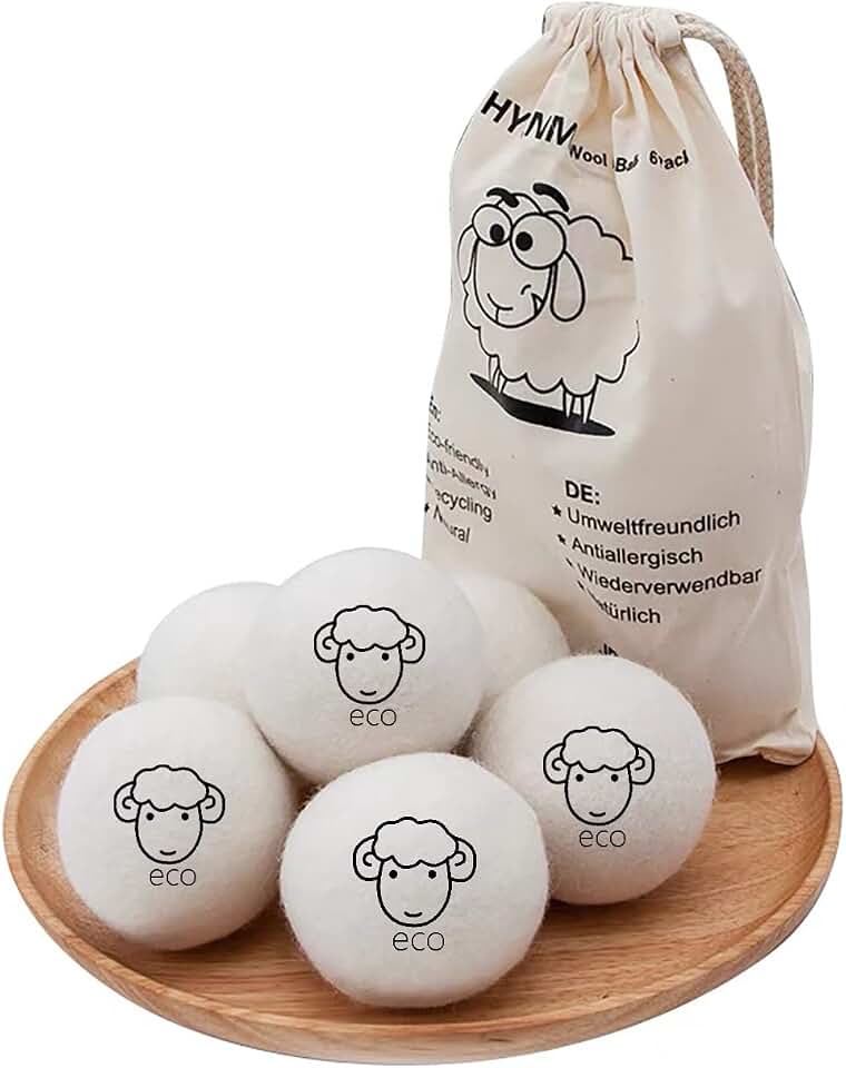 6-Pack Wool Dryer Balls Reusable Laundry Balls for Dryer Natural Fabric Softeners and Wrinkle Release, Organic and Eco Wool Dryer Ball for Pet Hair Removal, Dryer Sheets, Drying Ball