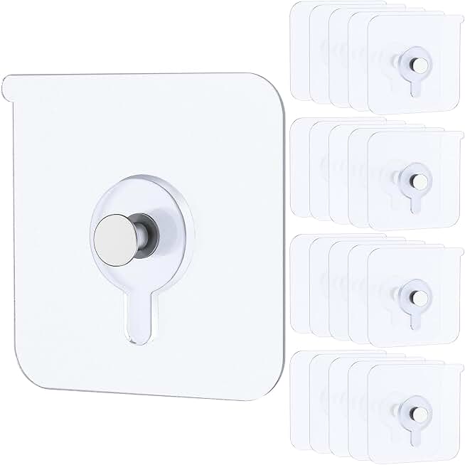 Uniclife 20 Pcs Adhesive Picture Hooks, Picture Hangers Without Nails | 20 lbs load max, 2.2" size, heavy duty no drill screw stickers, hooks for hanging frame hanger, for bathroom kitchen