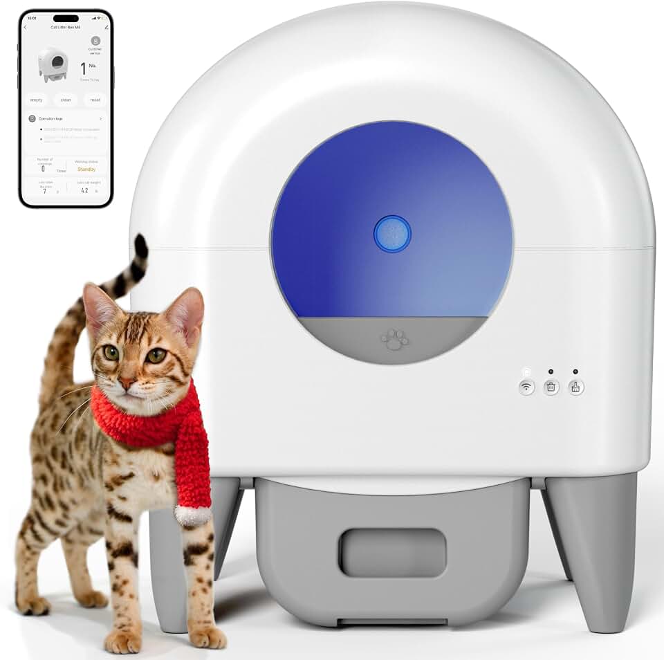 Fumoi Automatic Litter Box,App Control,Safety Sensor,Washable Litter Trays | 95L Large Capacity,Safety Protection,Self cleaning litter box for Multiple Cats,2 Roll Garbage Bags,Grey