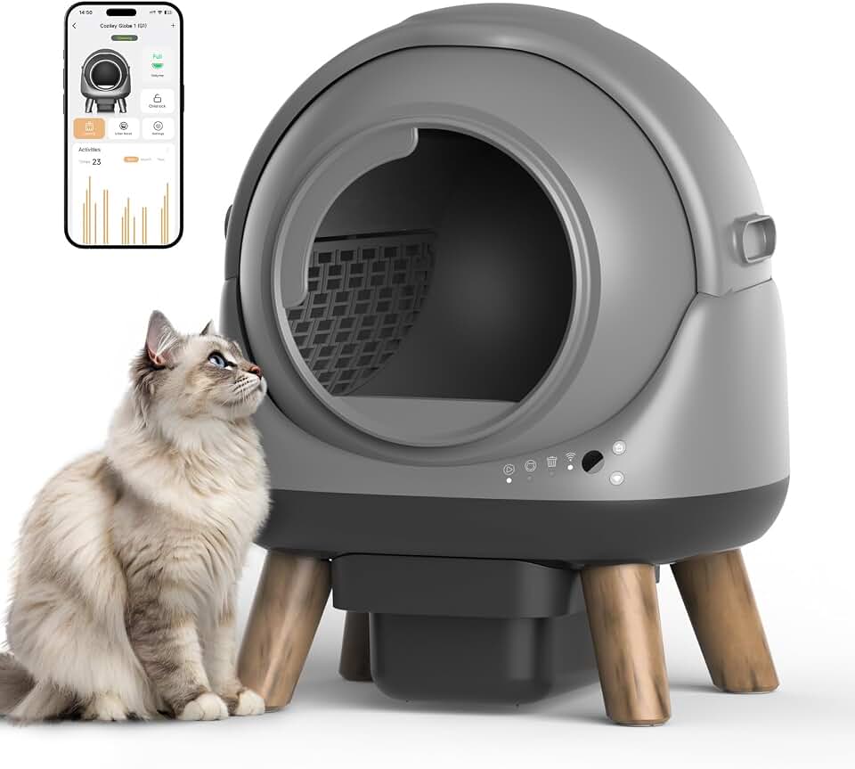 Self Cleaning Litter Box for Multiple Cats, G1 Automatic Litter Box with Smart APP Control &amp; Health Monitoring, Includes 2 Roll Trash Bags and Litter Mat (Grey)
