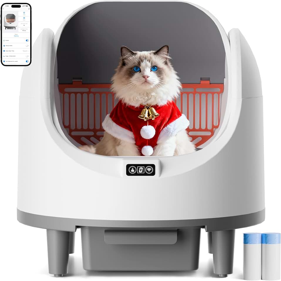 Bashaw Self Cleaning Litter Box, Large Capacity Automatic Litter Box for Multiple Cats, App Control, Safety Sensors, 2 Rolls of Garbage Bags