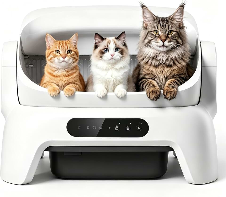 XXXL Self-Cleaning Litter Box | Extra Large Automatic for Multiple Cats, Top-Entry Design with Smart App Control, 20L Waste Bin, Triple Odor Lock,