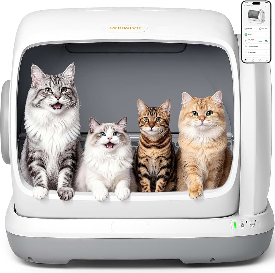 Meowant Large Space Automatic Litter Box for Multiple Cats | 106L Self Cleaning Cat Litter Box, Odor-Control Low Entry APP Control Cat Box Use for Senior Cats Large Cats Global Recycled Standard
