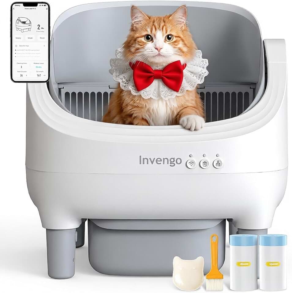 Automatic Litter Box, Electronic Hands-Free, Open Top Self Cleaning Litter Box for Multiple Cats, Cat Litter Box with App Control and Safety Sensors, Odor Control, 40 Pack Liners, Fits Cats 3.3-18 lbs