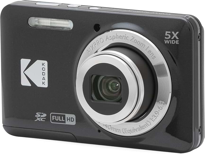 KODAK PIXPRO FZ55 16MP Compact Digital Camera, 5X Optical Zoom, Black | 1080p Full HD Video, 28mm Wide Angle Lens, 2.7 Inch LCD, Point and Shoot, Vlogging Camera, Li-Ion Battery