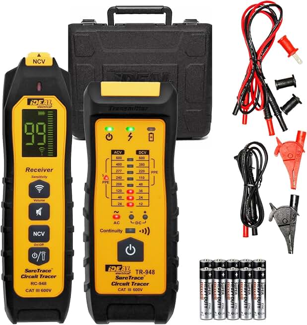 Ideal Electrical SureTrace Plus Circuit Tracer, Circuit Breaker Finder Tool | AC circuit breaker finder, built-in continuity test, traces up to 600V AC/DC, find breakers, fuses, wires, and splice errors