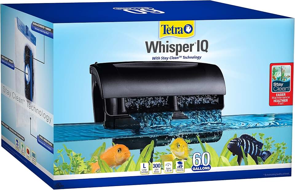 Tetra Whisper IQ 300 GPH Power Filter For Aquariums | For Fish Tanks Up To 60 Gallons, Whisper Quiet, Freshwater Or Marine Fish, Stay Clean Technology For Healthy pH Levels