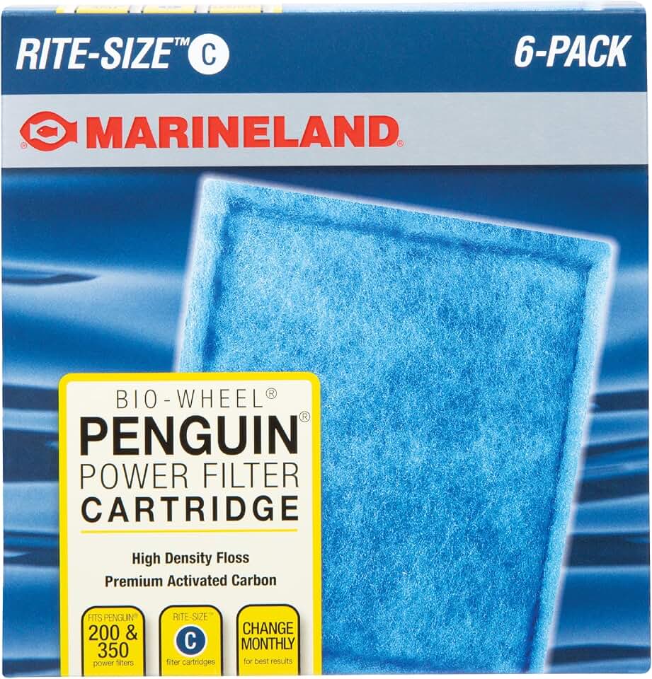 Marineland Bio-Wheel Penguin Rite-Size C Aquarium Filter Cartridge, 6 Count | Ready-To-Use, Fits Marineland Penguin Bio-Wheel Fish Tank Filters 200 &amp; 350, With Premium Activated Carbon, Replace Monthly