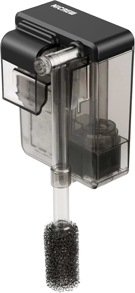 NICREW Slim Aquarium Filter for up to 5 Gallon Fish Tank, 42 GPH, 3W | Waterfall Outlet Design, Quiet Adjustable Flow, 15 PPI Fish &amp; Shrimp-Safe Pre-Filter Sponge, Auto Restart System, Slim Design