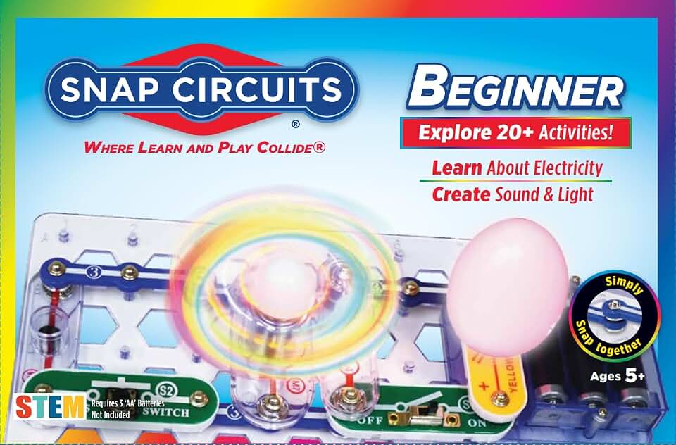 SNAP CIRCUITS Beginner SCB-20 STEM Electronics Toy for Kids Ages 5-9 | Beginner-friendly electronics set introduces circuits through simple snap-together builds for kids ages 5+