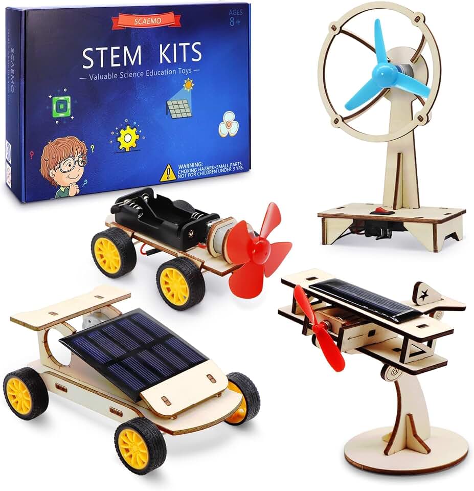 STEM Toys for Ages 8-13 Boys, Solar Science Kits for Kids Crafts Gifts 8-12 | 4 Set STEM Kits for Kids Ages 8-10-12-14, Science Projects, Solar Car Building Kit, Activities Engineering Kit, Boy Toy Gifts
