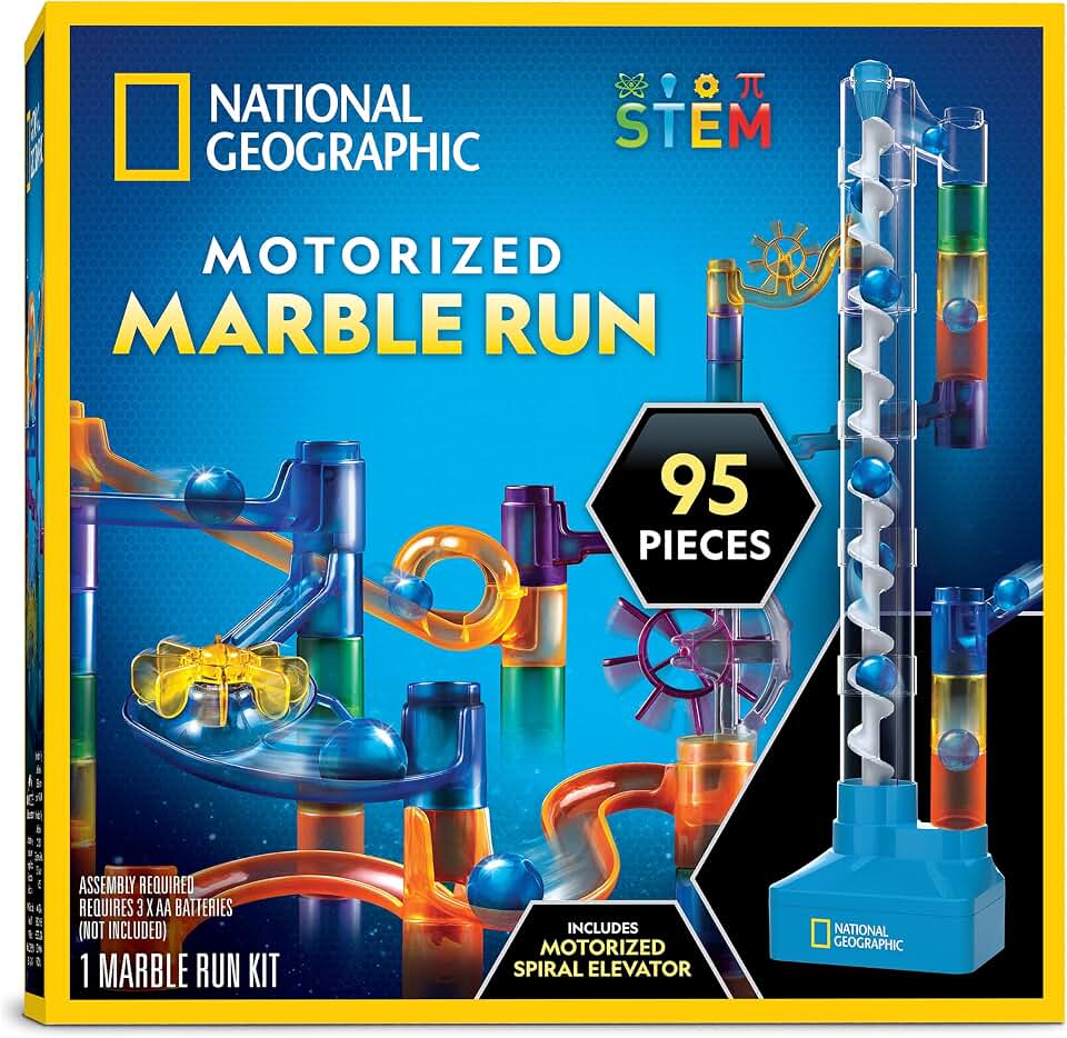 National Geographic Marble Run Building Set with Motorized Elevator | 20 Marbles, Perpetual Motion Machine, Marble Maze, Physics Learning, Storage Bag, STEM Toy, Creative Construction