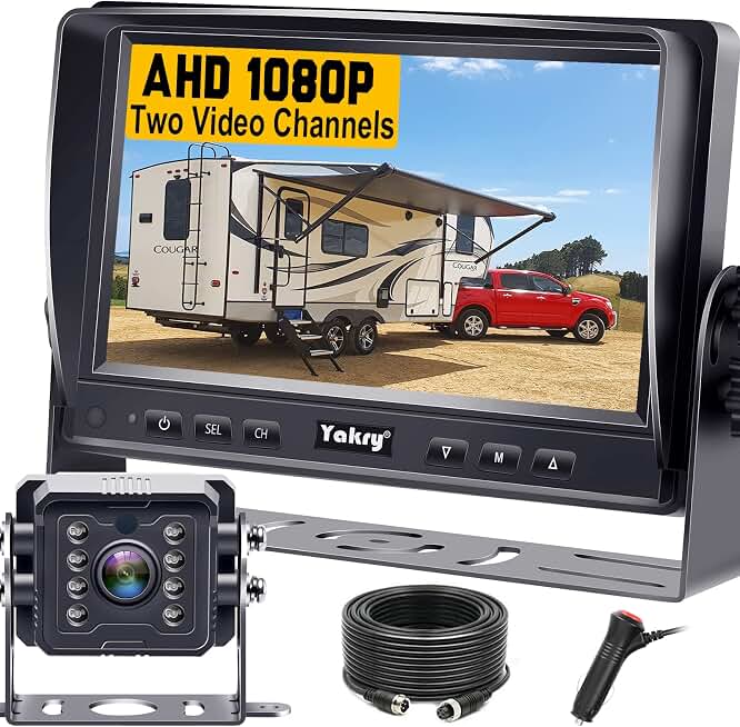 Yakry RV Backup Camera Plug and Play - No Delays 7" HD 1080P Reverse Camera | Easy install IR Night Vision Rear View Camera with IP69K Waterproof 2 Channels for Truck Trailer Camper Tractor Y14