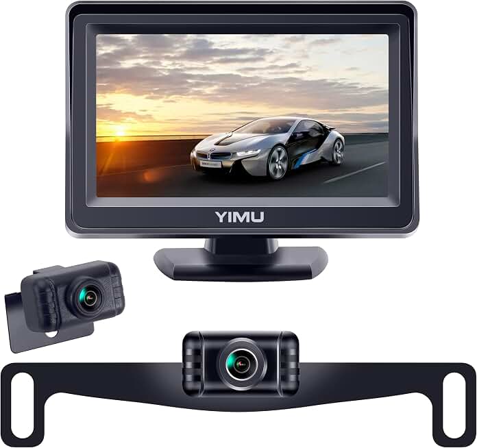YIMU Backup Camera System with License Plate Backup Reverse Camera, Easy Installation, Plug &amp; Play, DIY Guide Lines, 150° Wide Angle, Night Vision, IP69K Waterproof, Optional Dual Bracket K4302