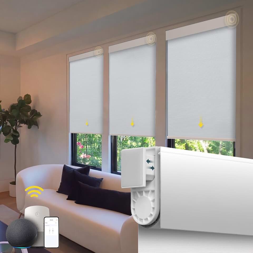 Motorized Blinds No Drill Automatic Blinds for Windows Cordless Roller Shades Electric Blinds with Remote Control Smart Blinds (White, 22 x 72) Global Recycled Standard