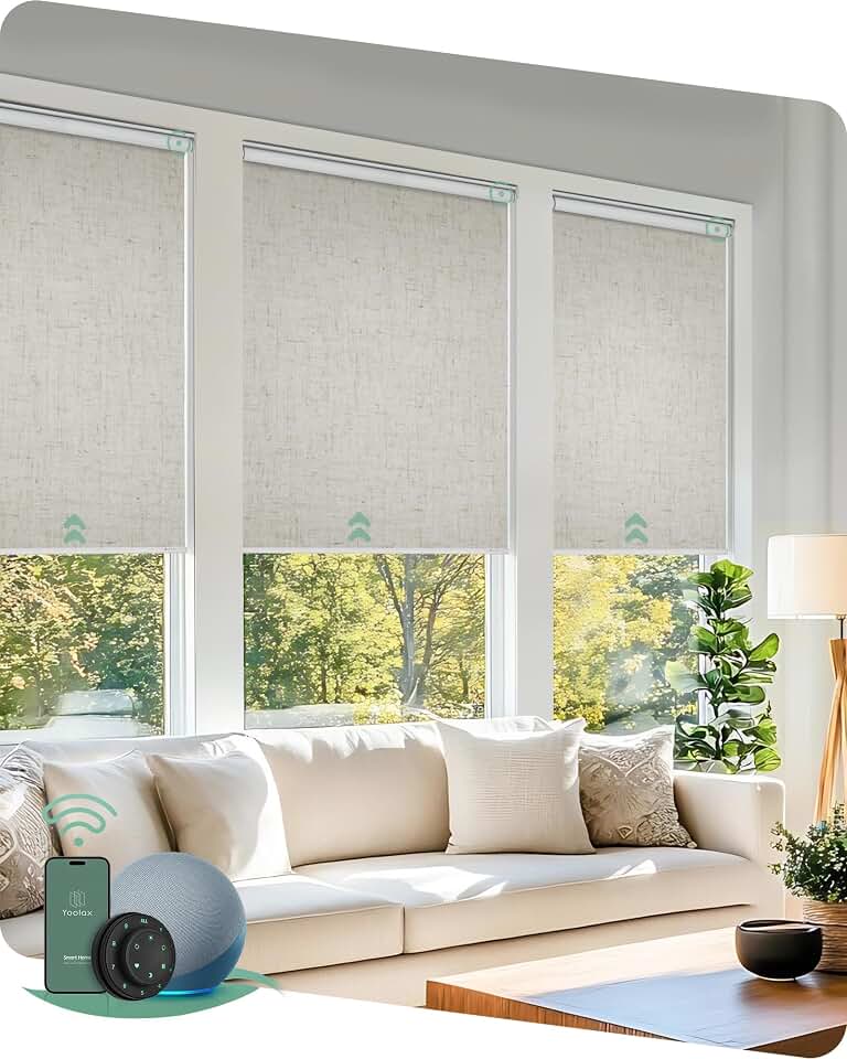 Yoolax Motorized Blinds with Remote, Smart Blinds for Windows, Custom Size | Automatic Blinds with Voice Control, Works with Alexa, Google Assistant, Apple Home, 100% Blackout, Bedroom Home Office Global Recycled Standard
