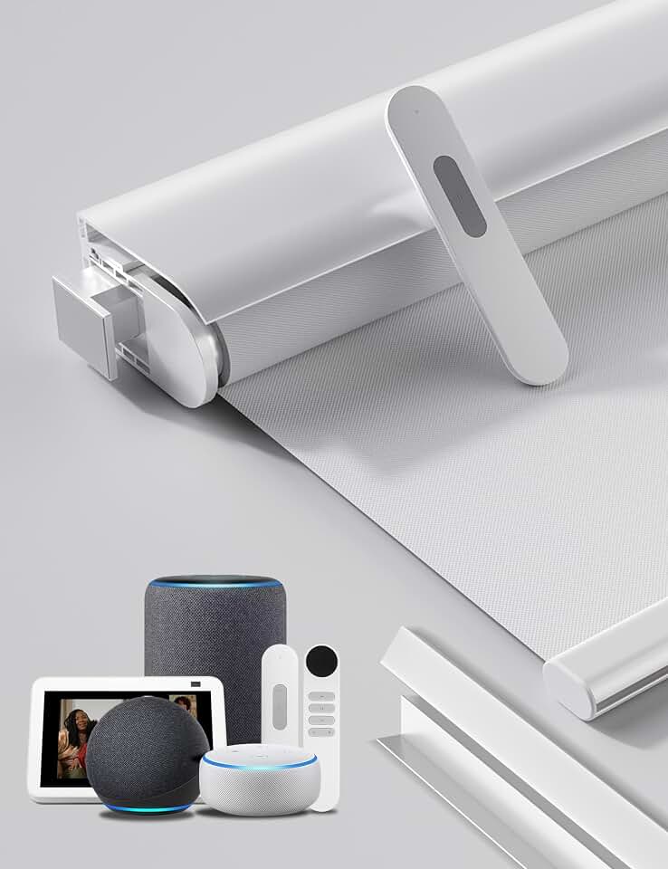 Grandekor No-Drill No Tools Motorized Blinds with Remote | 46Wx48H White | Compatible with Alexa Electric Blackout Smart Roller Shade/APP/Voice Control-for Home Office, Living Room OEKO-TEX STANDARD 100