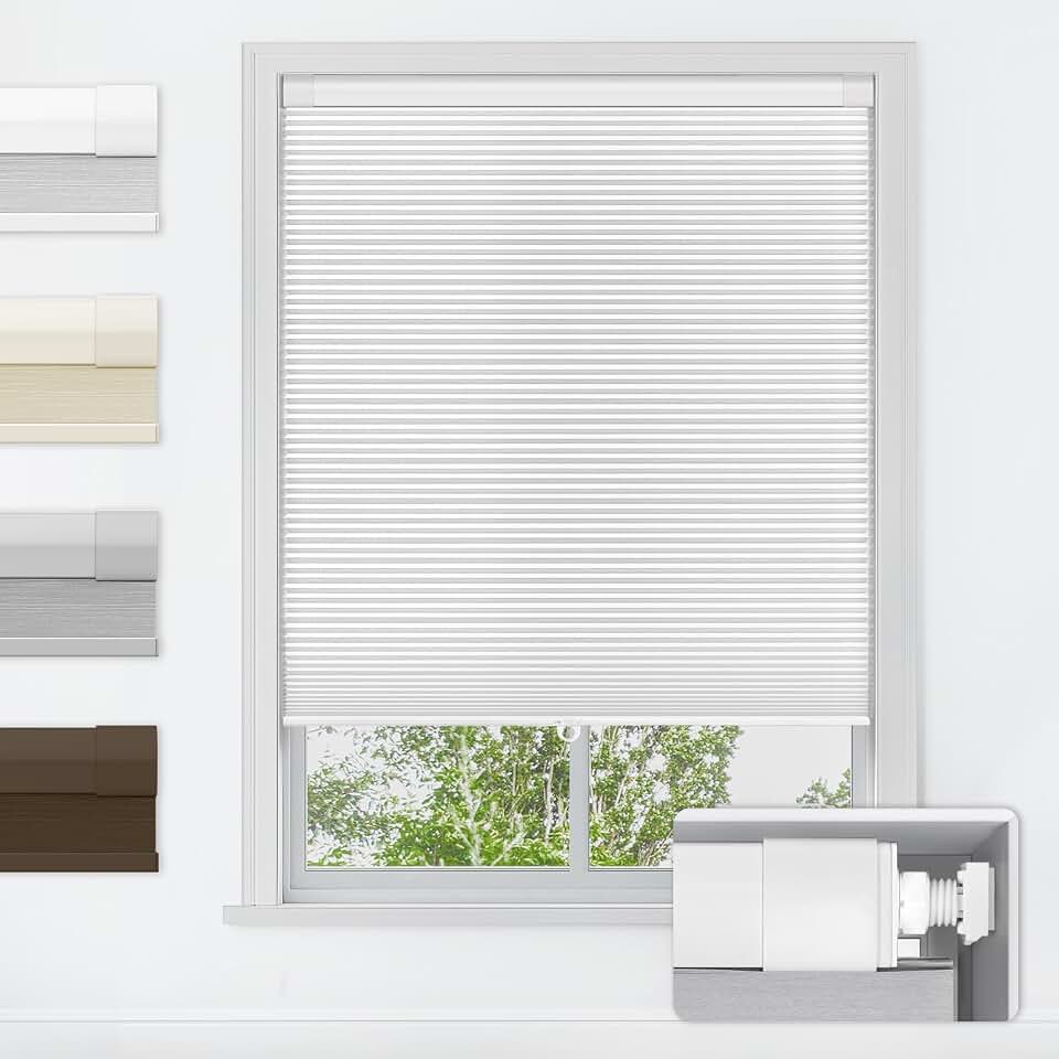 LazBlinds No Drill Cordless Cellular Shades, 22" W x 36" H, White | Blackout Fabric Protects Privacy, With Thermal Insulation &amp; Noise Reduction, Safe Cordless Design for Kids &amp; Pets OEKO-TEX STANDARD 100