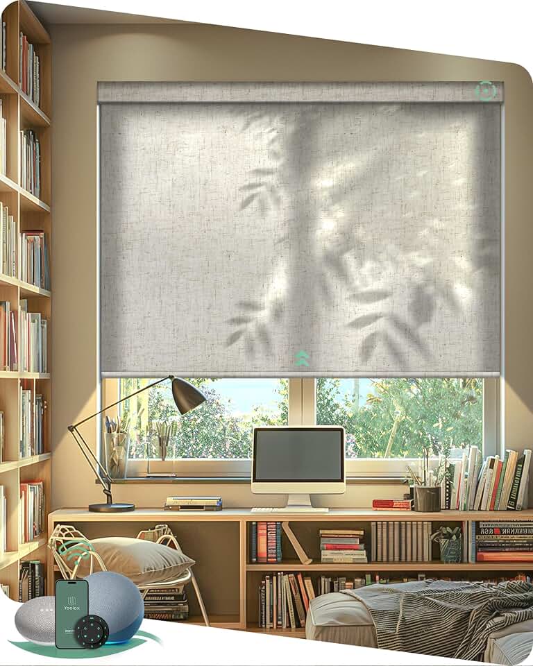 Yoolax Motorized Blinds with Remote, Light Filtering Smart Window Blinds | Motorized Shades for Living Room Home Office, Works with Alexa Google Home Apple Home, Automatic Roller Shades Global Recycled Standard