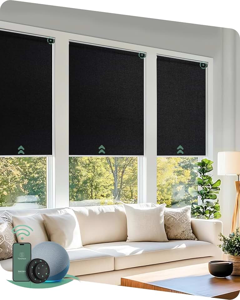 Yoolax Motorized Blinds with Remote, Smart Blinds for Windows, Custom Size | Automatic Blinds with Voice Control, Works with Alexa, Google Assistant, Apple Home, 100% Blackout, Bedroom Home Office Global Recycled Standard