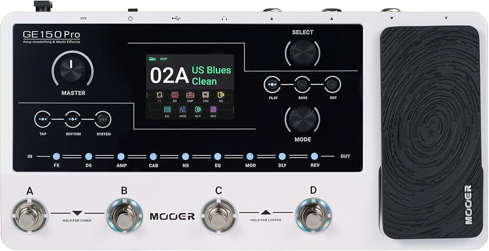 MOOER GE150 Pro Guitar Multi Effects Processor, 200 Presets &amp; 170 Effects, NAM &amp; MNRS Support, 55 Amp Models, 26 Cab Sims, 20 IR Slots, USB OTG Recording, 4-Footswitch, Looper &amp; Expression Pedal