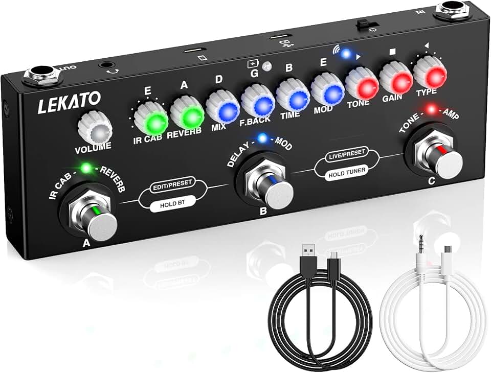 LEKATO Multi Effects Guitar Pedal, with IR Loading 9 AMP Models, Delay Reverb Distortion Overdrive Pedal, Rechargable Electric Guitar Effects Multi Pedal Support Recording,Bluetooth 5.0