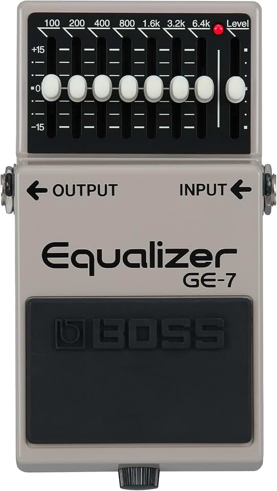 BOSS GE-7 Equalizer | Compact Graphic Equalizer Pedal | Tailored for Guitarists | 7 Bands of EQ Sliders | Guitar-Optimized Frequencies | ±15dB Boost/Cut Per Band | Level Slider for Volume Adjustments
