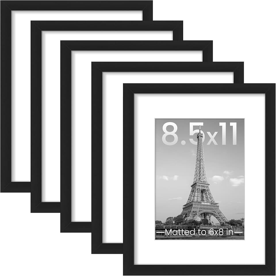 upsimples 8.5 by 11 Picture Frame, Gallery Wall Frames Set of 5, Black | Photo Frame Collage Wall Decor, 6x8 Picture Frame with Mat for Family, Certificate, Diploma, Graduation, Hallway, Christmas ClimeCo Certified