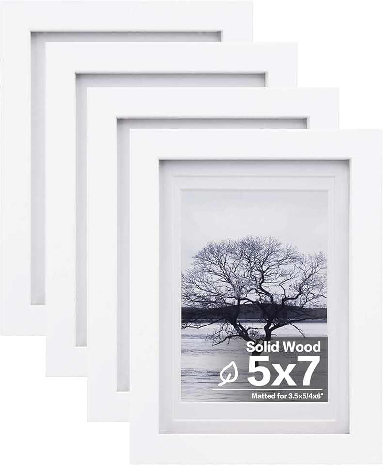 Egofine 5x7 Picture Frames Set of 4, Made of Solid Wood Covered by Plexiglass 3.5x5 and 4x6 with Mat or 5x7 without Mat, for Table Top Display and Wall Mounting Photo Frame White The Forest Stewardship Council