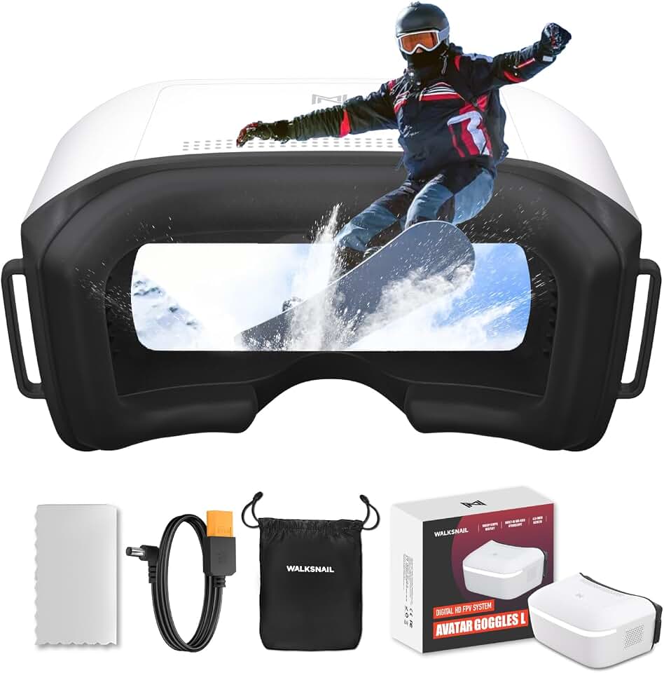 CADDXFPV Walksnail Goggles L, 1080p 4.5-Inch FPV Goggles, Head Tracking | Built-in DVR, swappable lenses for vision adjustment, 4.9dBi antenna, and 6-25.2V input for Walksnail Avatar HD VTX systems