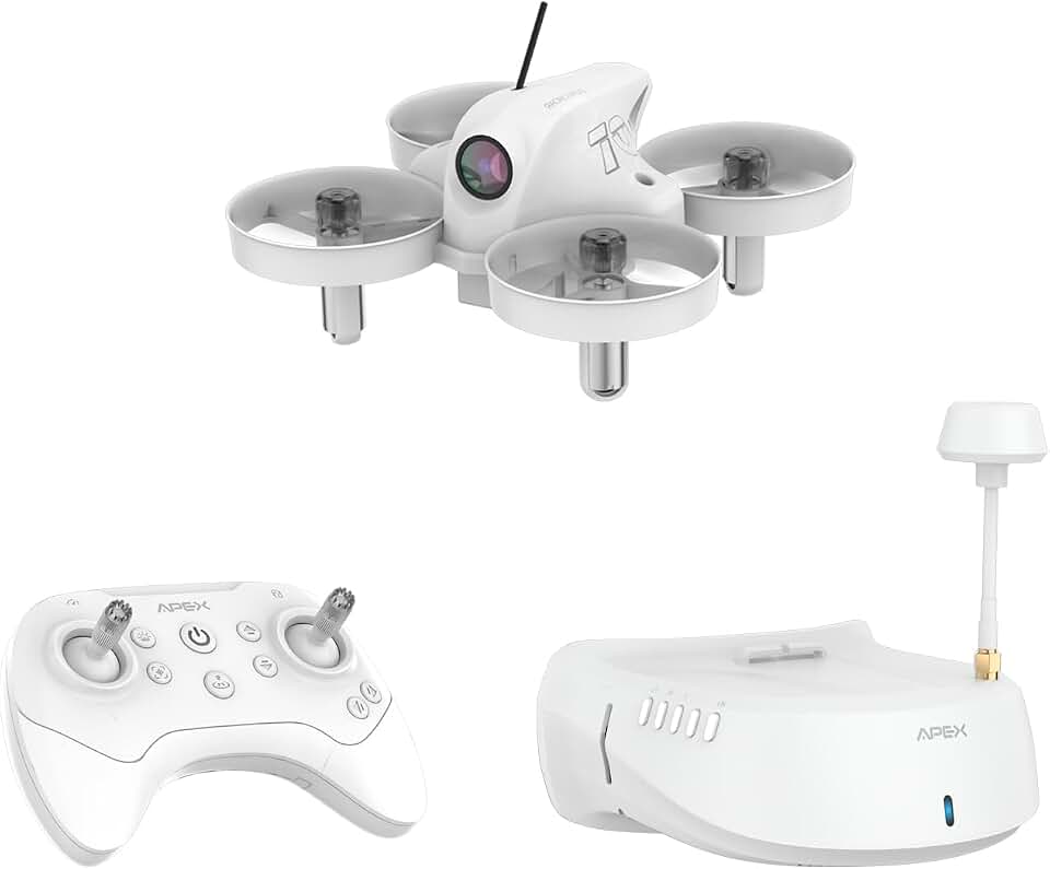 APEX FPV Drone Kit with 120° Wide FPV Goggles，3 Batteries RTF Drone (White) | VR70-2.0 with Altitude Hold,Low Latency Analog FPV Racing Whoop for Beginner &amp; Freestyle Pilot,Bonus Motor Set