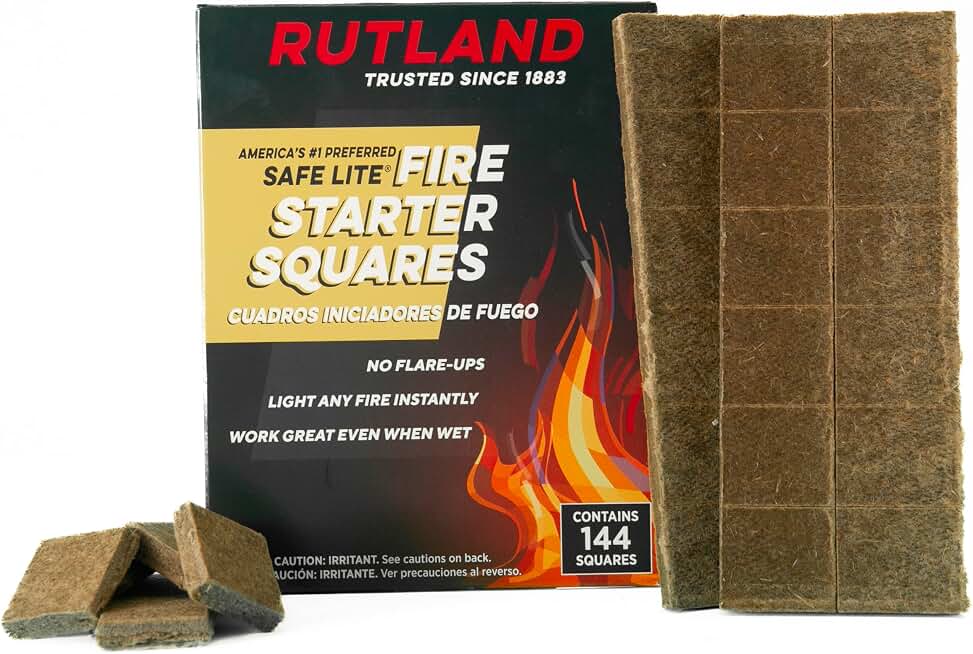 Rutland Fire Starter for Campfires, Fire Pit, Fireplace and Wood Stove - Charcoal Starter, Chimney, Grill &amp; BBQ - Natural Firestarter Cubes