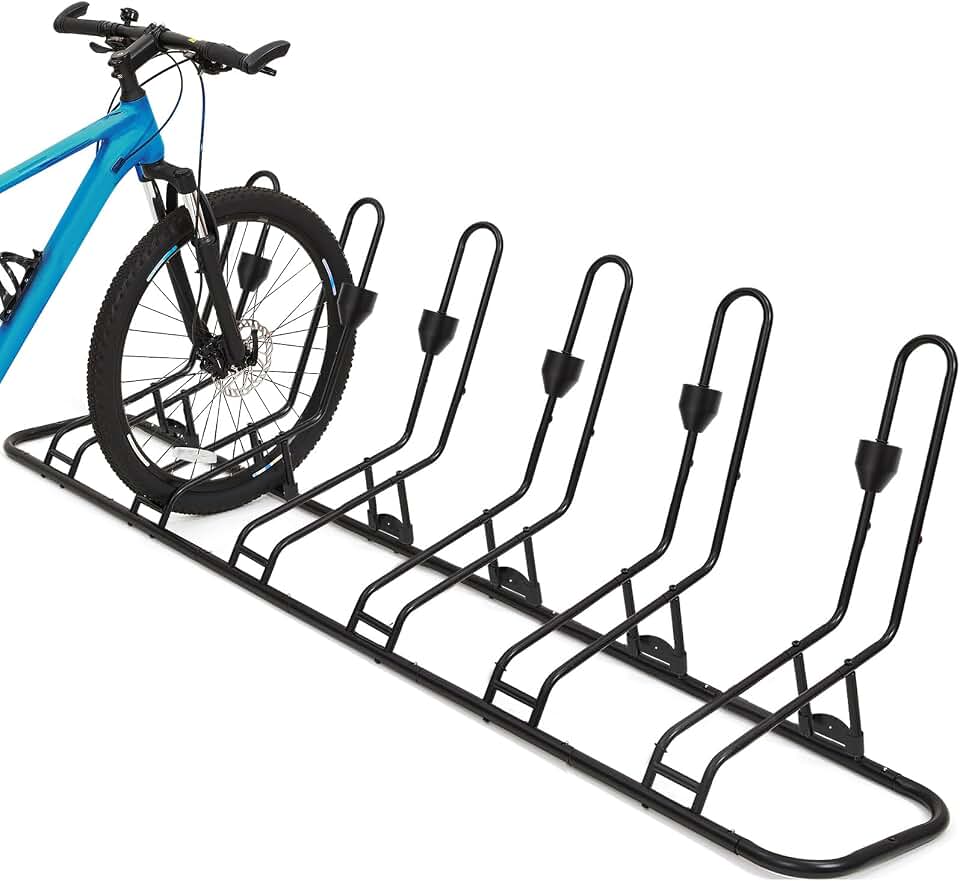 Kinghouse Garage Bike Rack 6 Bikes, Safeguard Disc Brakes &amp; Derailleurs | Floor Bike Stand, Waterproof Holder Road/Kids/MTB Bicycles, Fits 12"-29" Tires, Upgraded 0.63" Steel Tubes, Indoor Outdoor