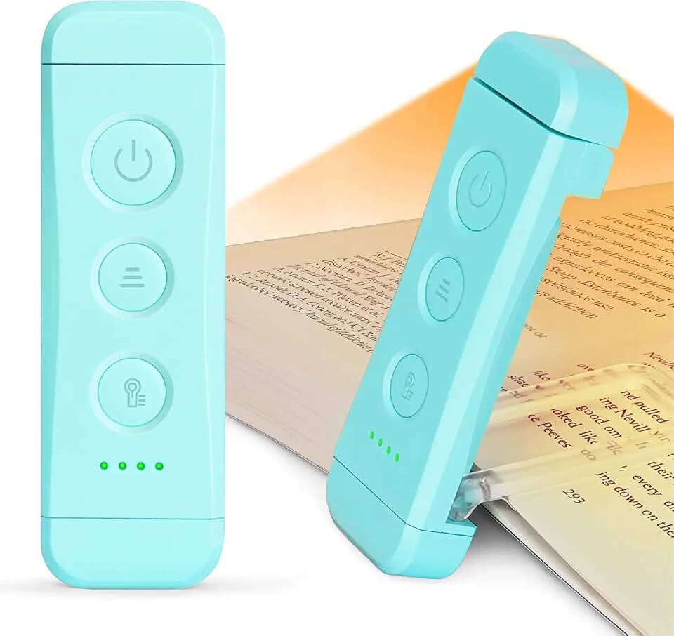Glocusent USB Rechargeable Book Light, Portable Clip-on LED Reading Light | 3 Amber Colors &amp; 5 Brightness Dimmable, bookmark, Eye-Caring,Compact Gift ,Women Book Lovers,Christmas, Book Accesories,Blue Global Recycled Standard