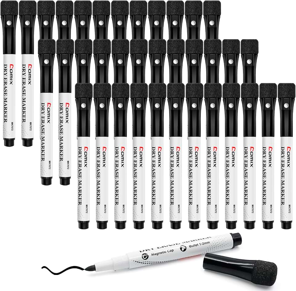 Comix Magnetic Dry Erase Marker, Whiteboard Marker, 36 Bulk Black Color | Fine Tip, with Eraser Cap, Low Odor, Value Pack, Suitable for Kid, Teacher, Classroom, Office, School Supplies